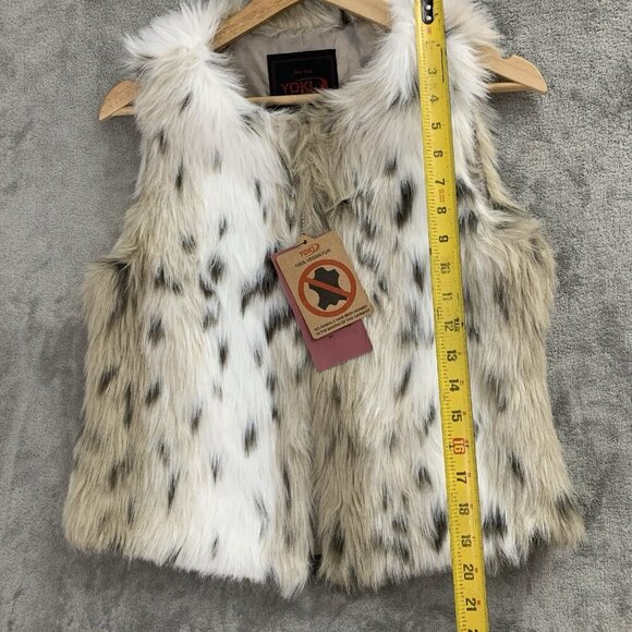 YOKI Outerwear Vest Womens Small Beige Vegan Feathery Faux Fur Animal Print Y2K - Picture 2 of 10